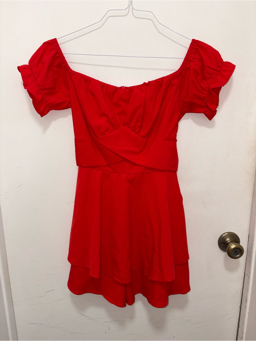 Red Off-Shoulder Ruffle Romper